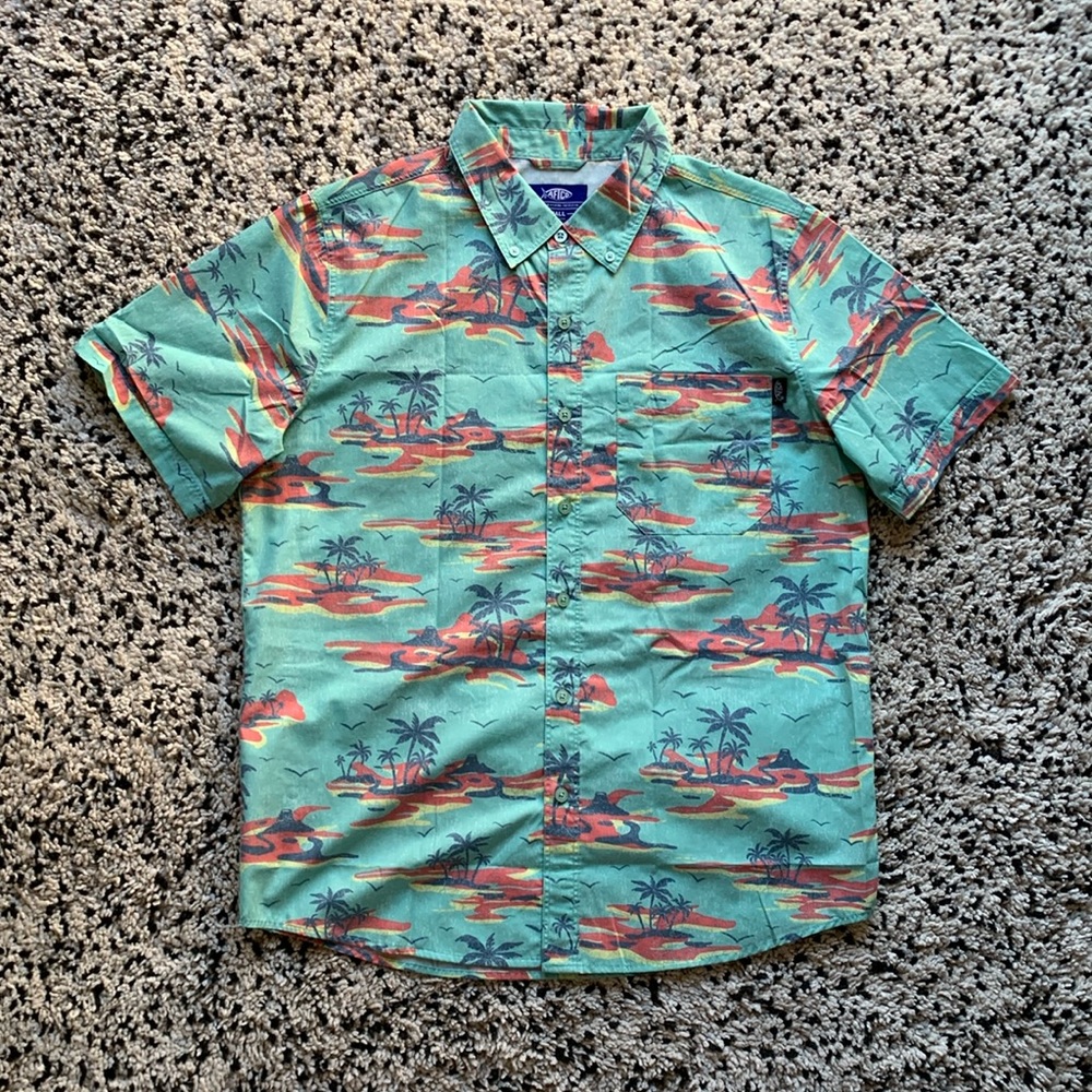 AFTCO Island Vibes Shirt - Teal and Coral
